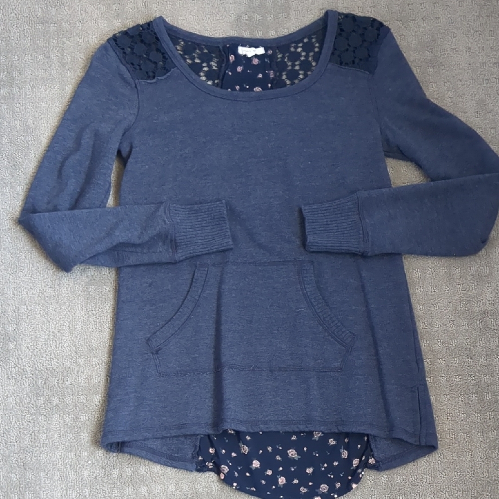 Women's Navy Blue Lace Accent Top